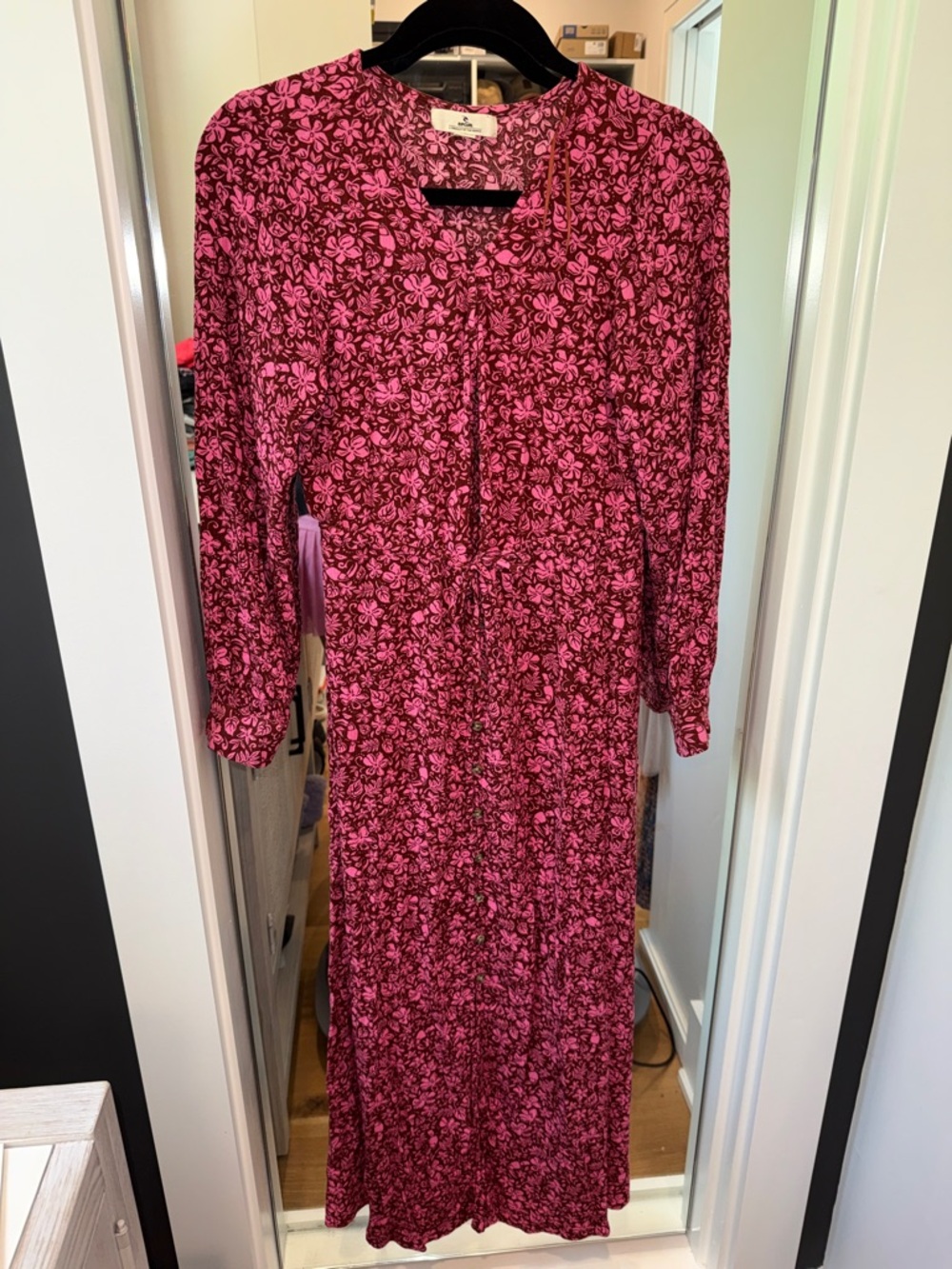 Rip Curl maxi dress red pink floral long sleeve beach dress swim coverup small